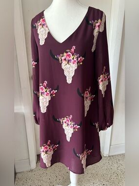 Women’s Floral Bull Skull V-Neck Dress